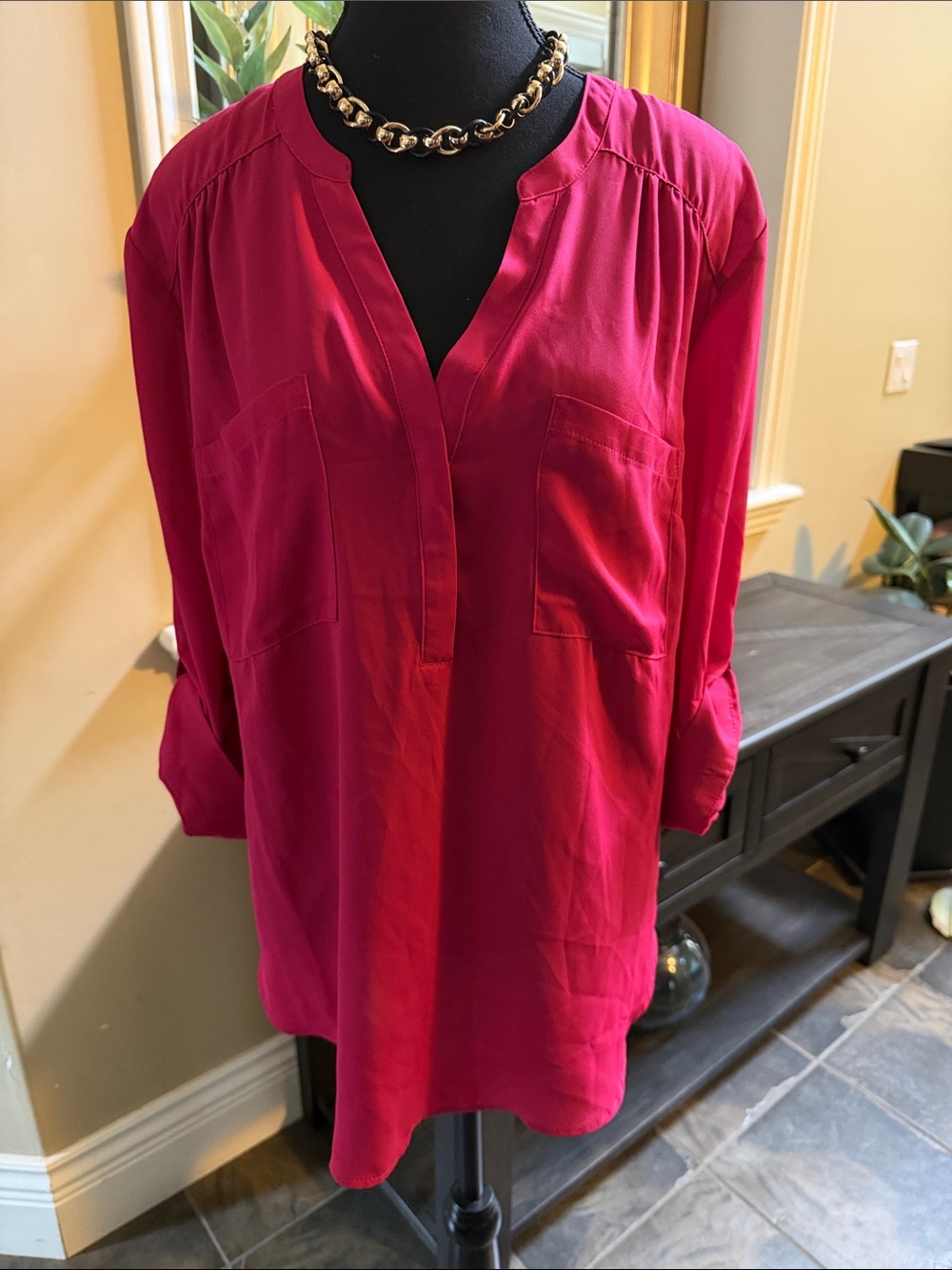 torrid Raspberry Split‑Neck Roll‑Tab Tunic